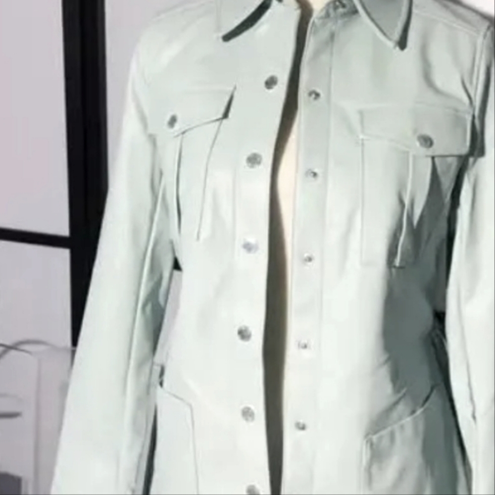 Calvin Klein Soft Green Cotton Fabric jacket style blouse/light jacket Like New!